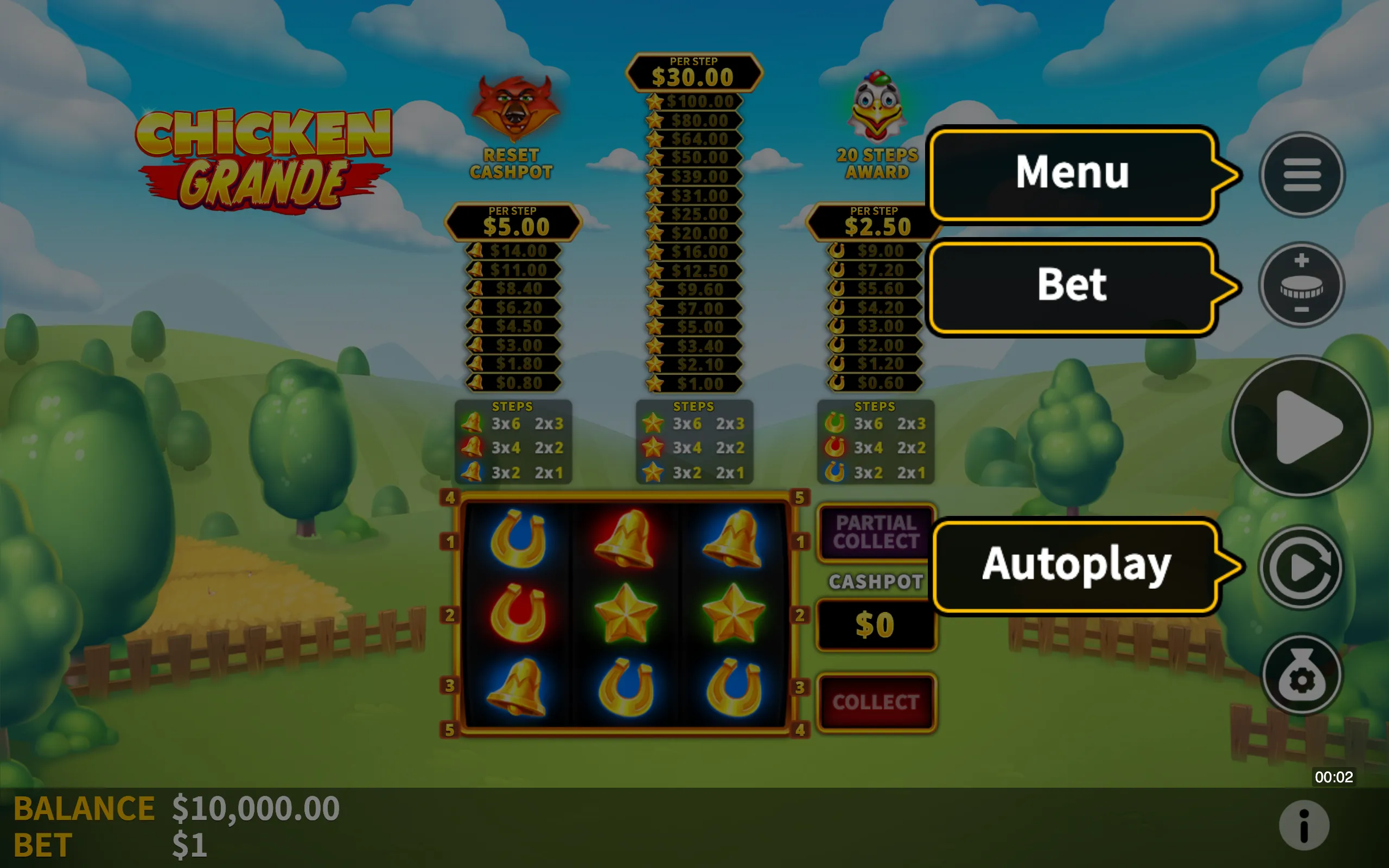 Chicken Grande symbol payouts on the game board