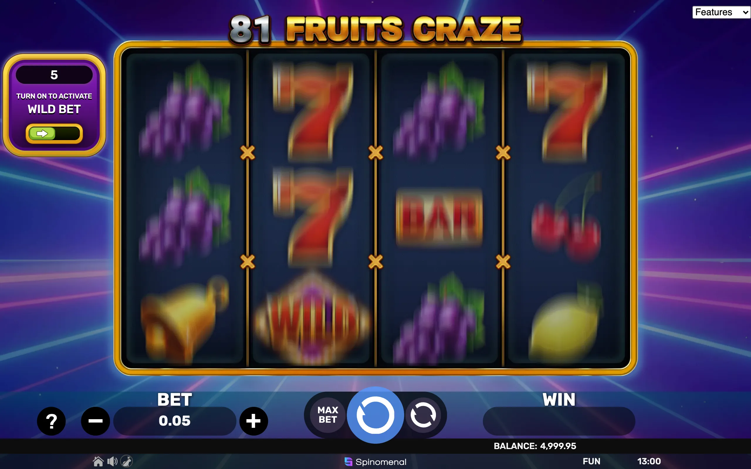 81 Fruits Craze slot game with vibrant fruit symbols and classic slot icons on a neon-lit background
