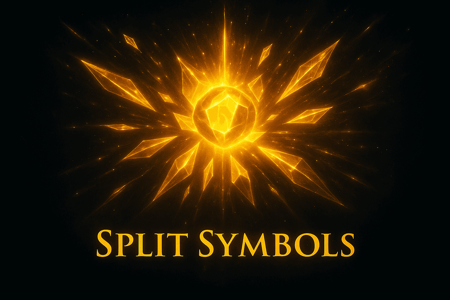 A glowing central crystal fractures into golden shards radiating outward against a dark, cosmic-style background.