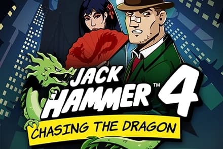 Jack Hammer 4 Chasing the Dragon slot game logo with detective and dragon