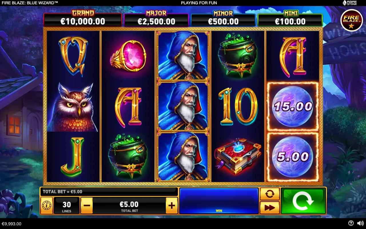 Spin 2 — This spin paid nothing. A Fire Blaze Respin Feature needs 6 to 15 Crystal Ball symbols landing simultaneously; fewer than that does not start the feature.