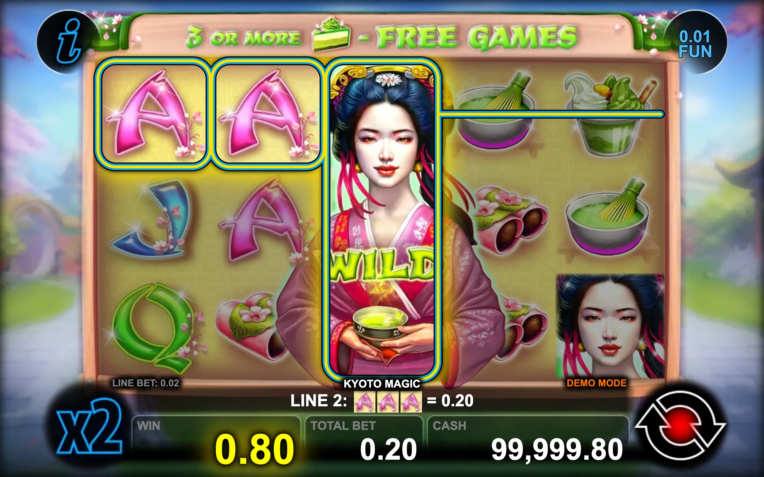 Kyoto Magic slot preview featuring a serene geisha wild symbol and traditional Japanese tea ceremony elements with soft pastel colors.