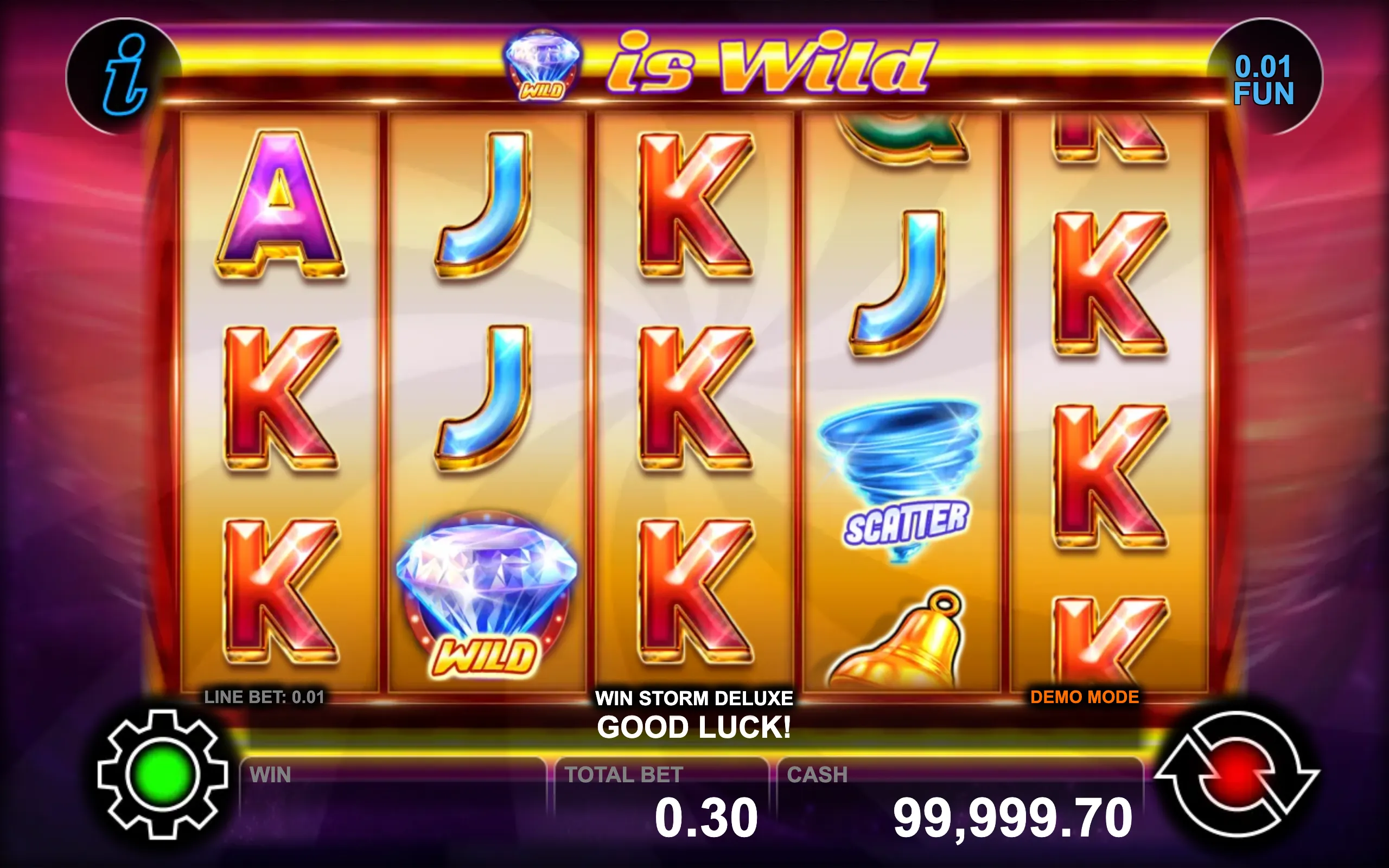 Win Storm Deluxe slot game with vibrant symbols and a dynamic storm theme