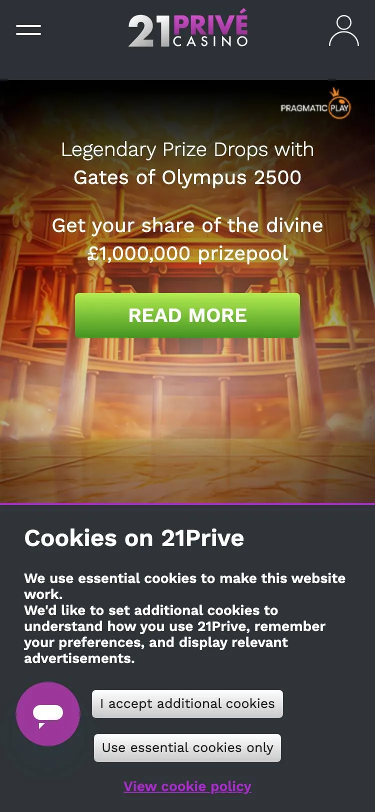 21Prive home page on mobile