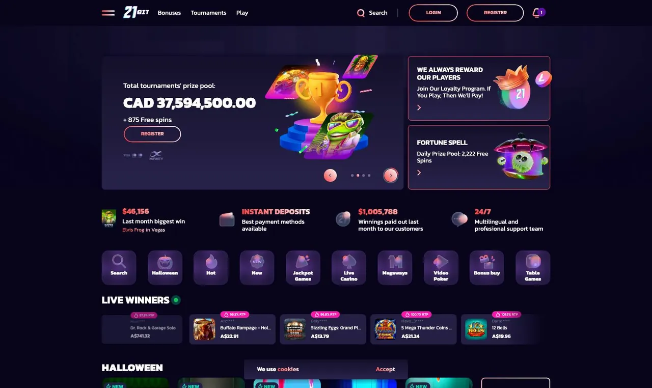 21Bit home page on desktop