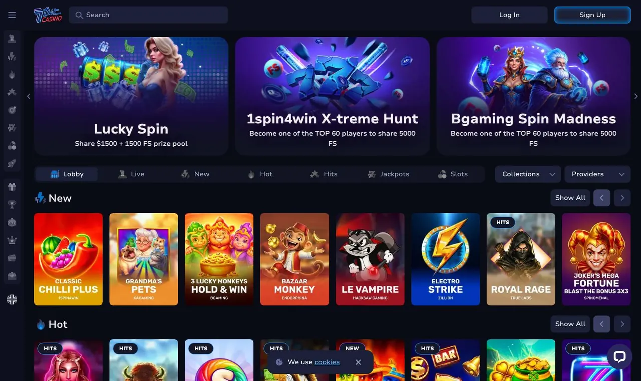 7Bit Casino home page on desktop