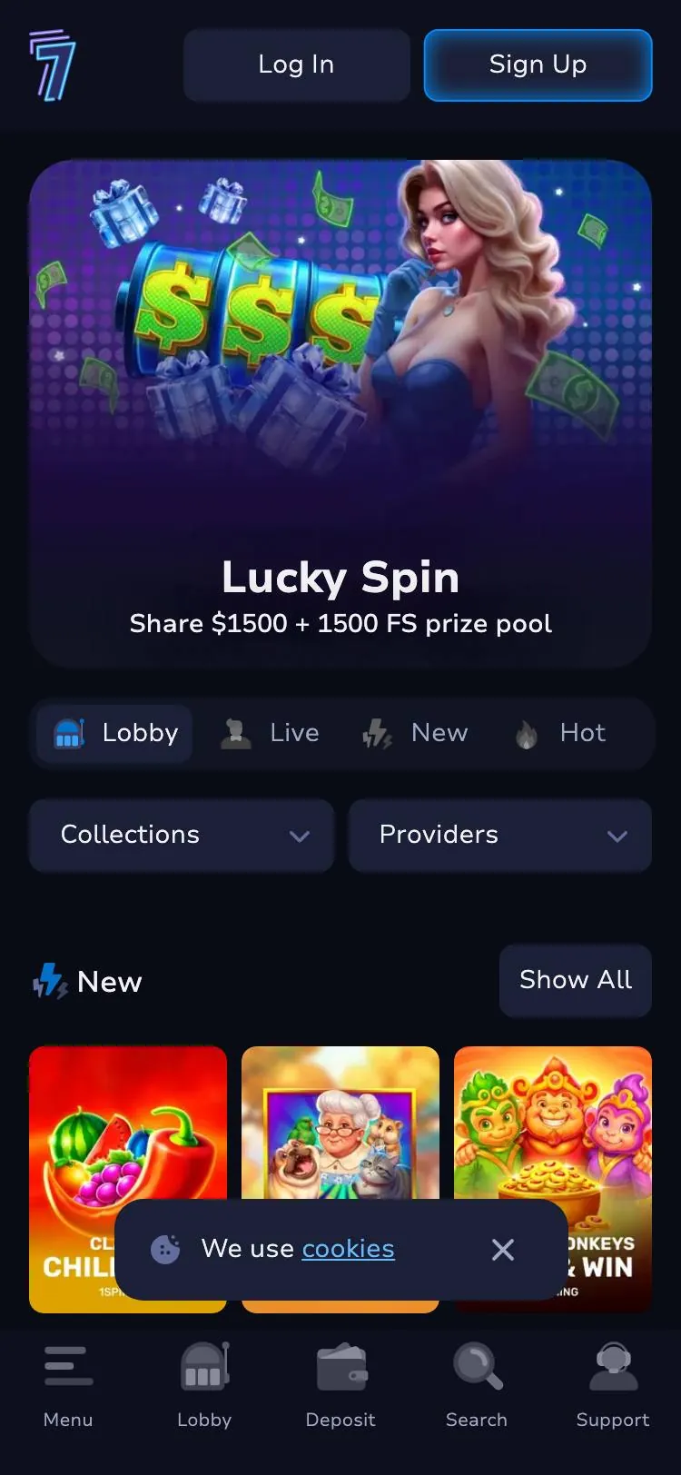 7Bit Casino home page on mobile