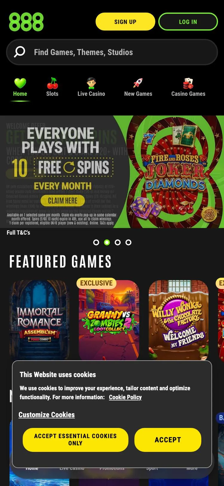 888casino home page on mobile