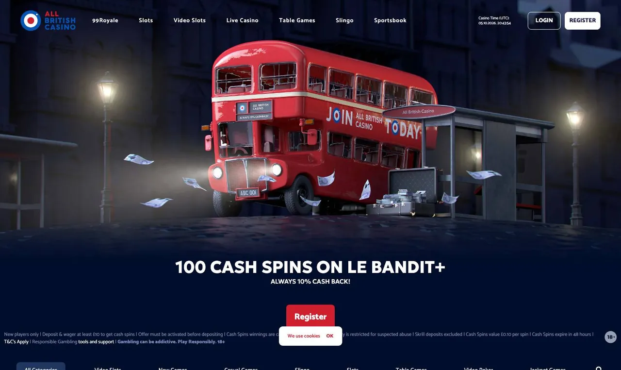 All British Casino home page on desktop