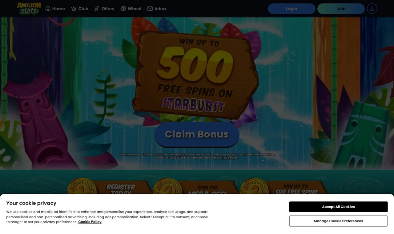 Amazon Slots home page on desktop