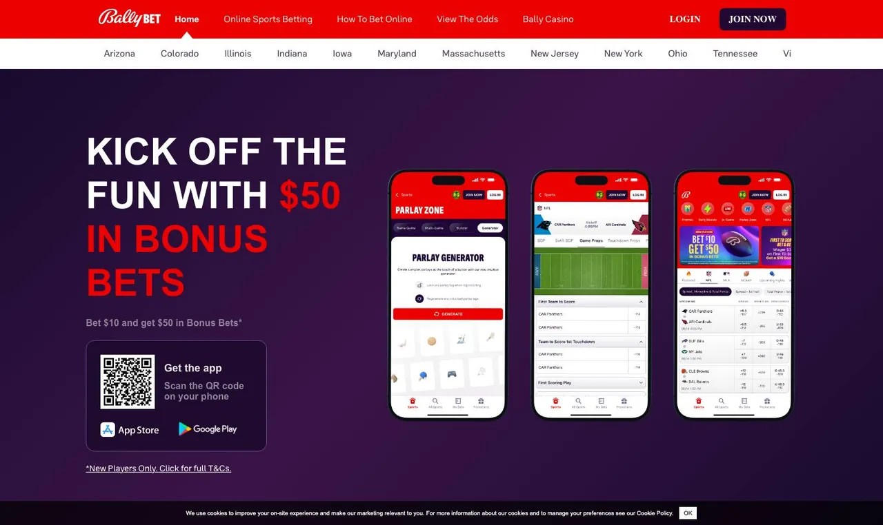 Bally Bet home page on desktop
