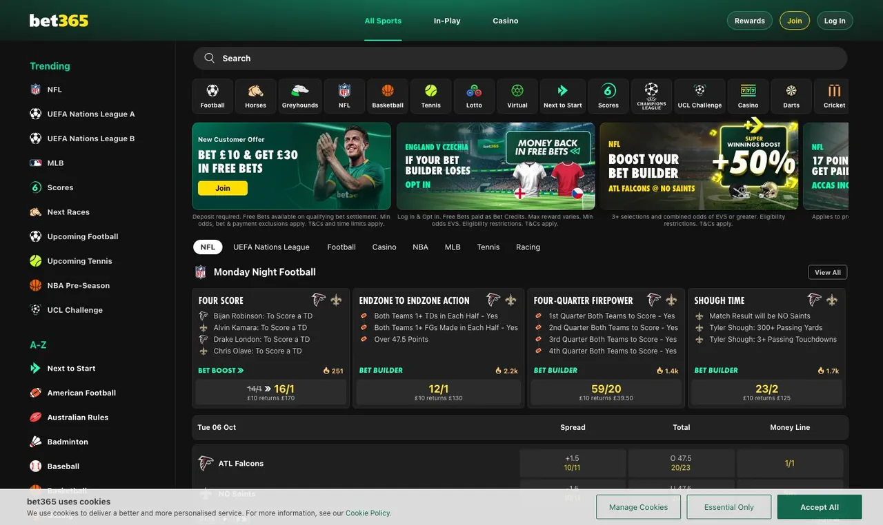 bet365 home page on desktop