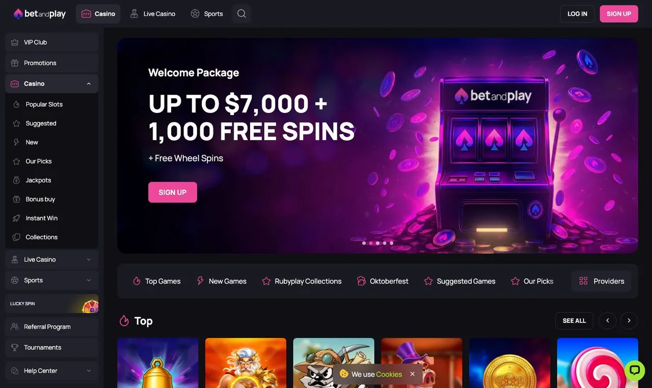 Betandplay home page on desktop