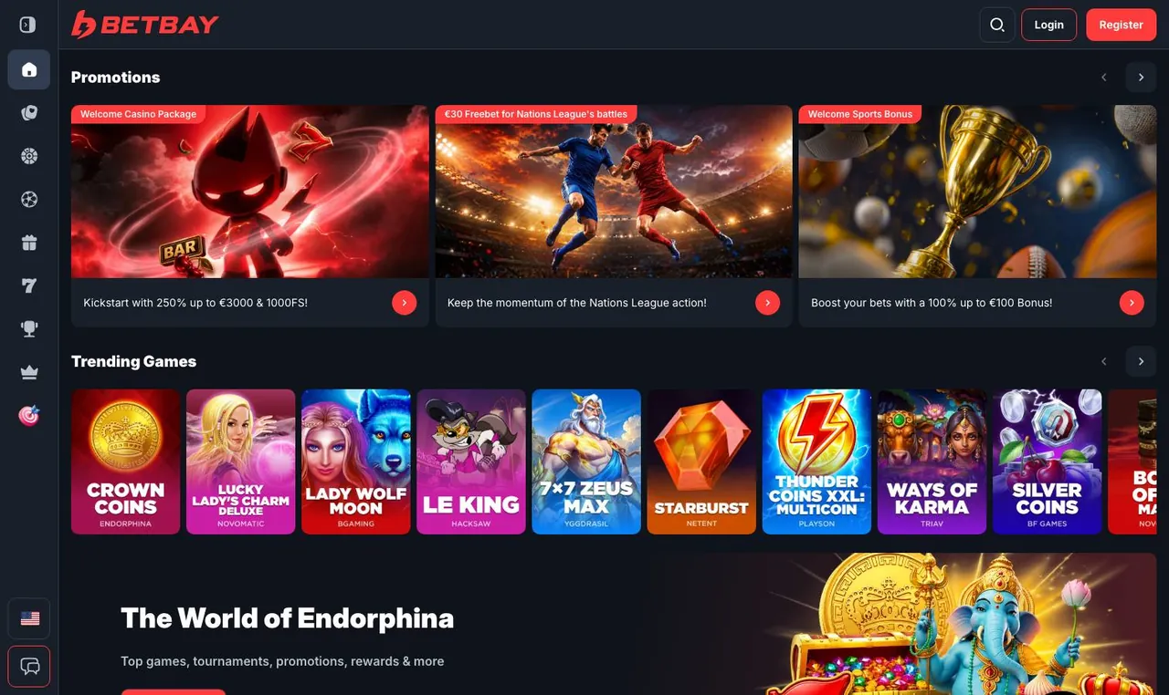 BetBay home page on desktop