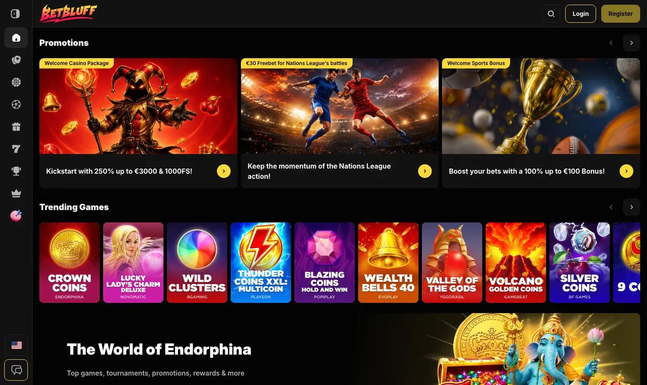 BetBluff home page on desktop