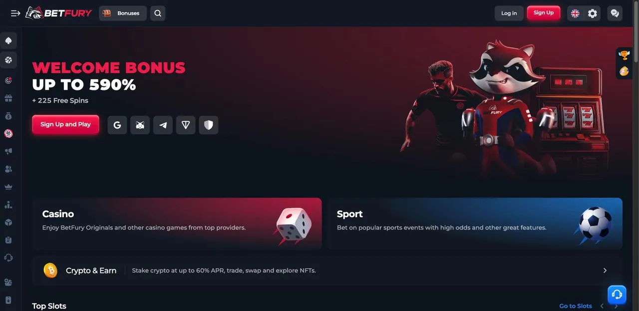 BetFury home page on desktop