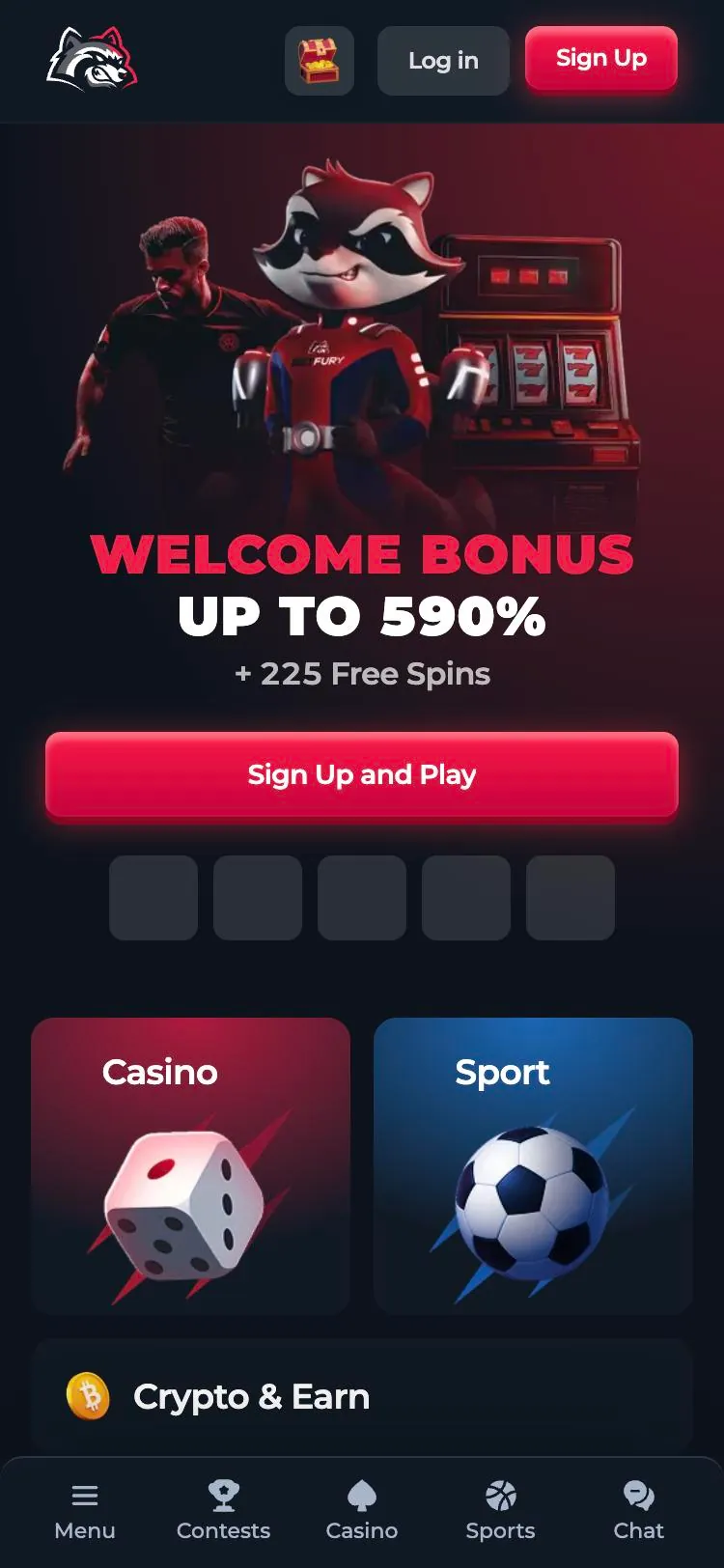 BetFury home page on mobile