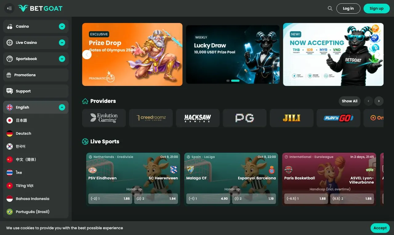 BetGoat home page on desktop