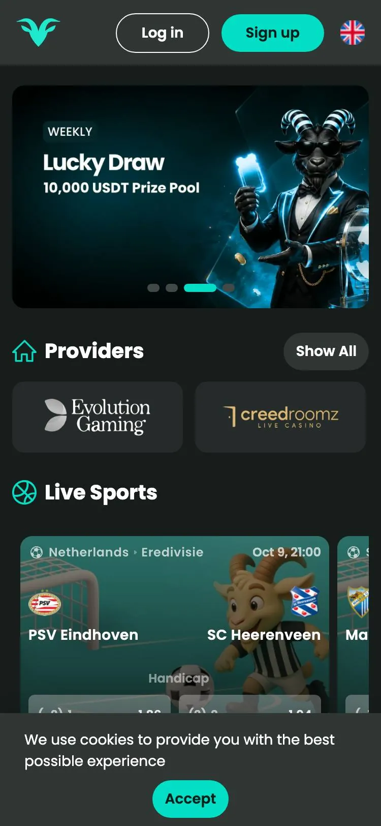 BetGoat home page on mobile