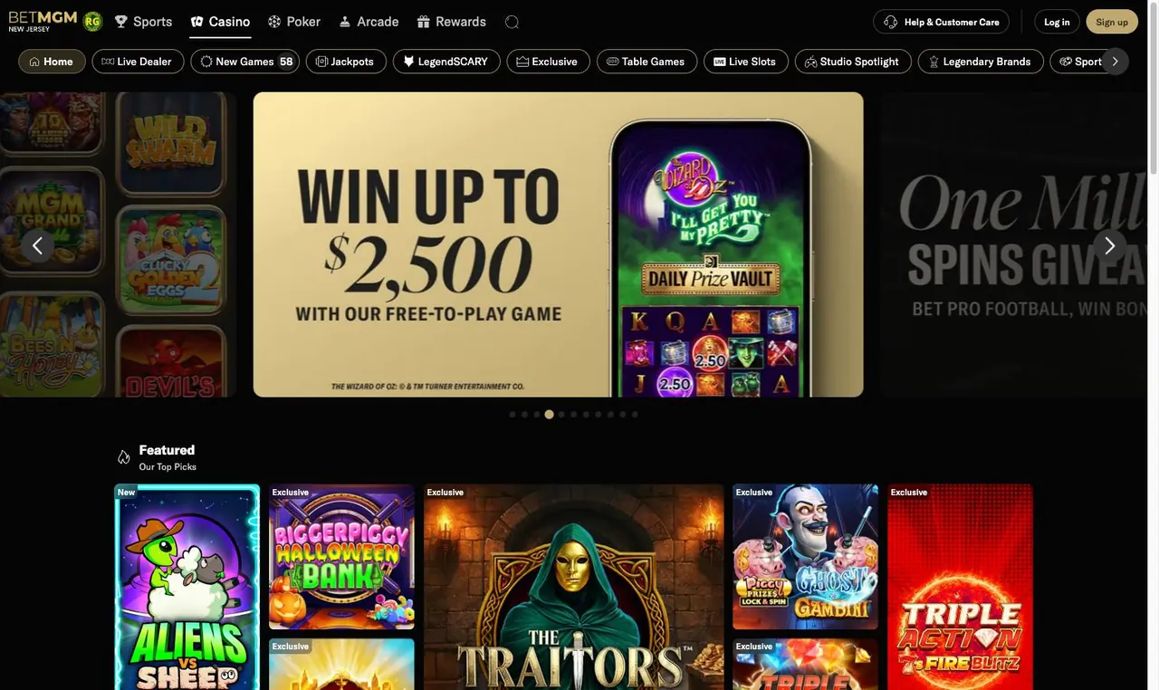 BetMGM home page on desktop