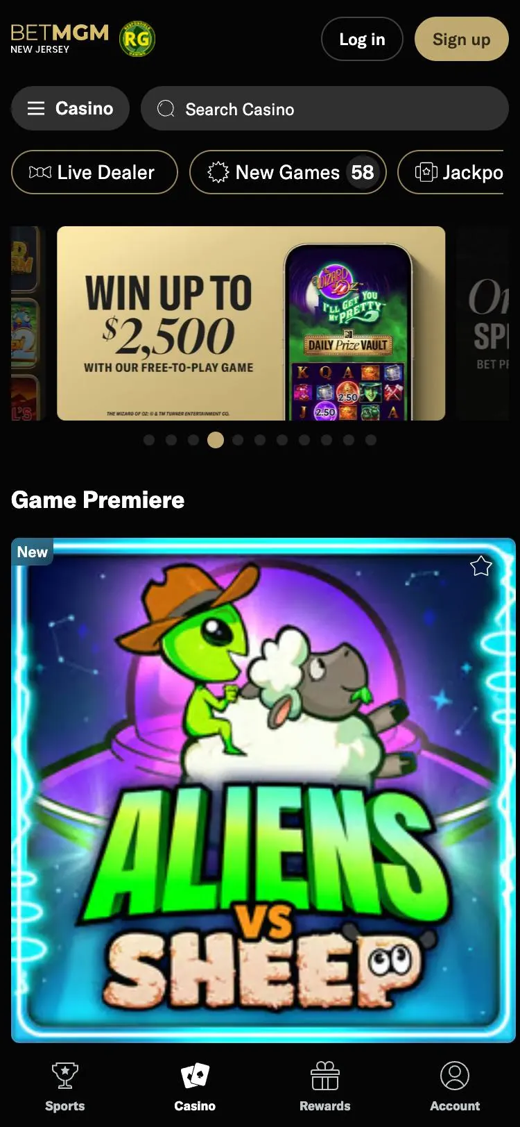 BetMGM home page on mobile