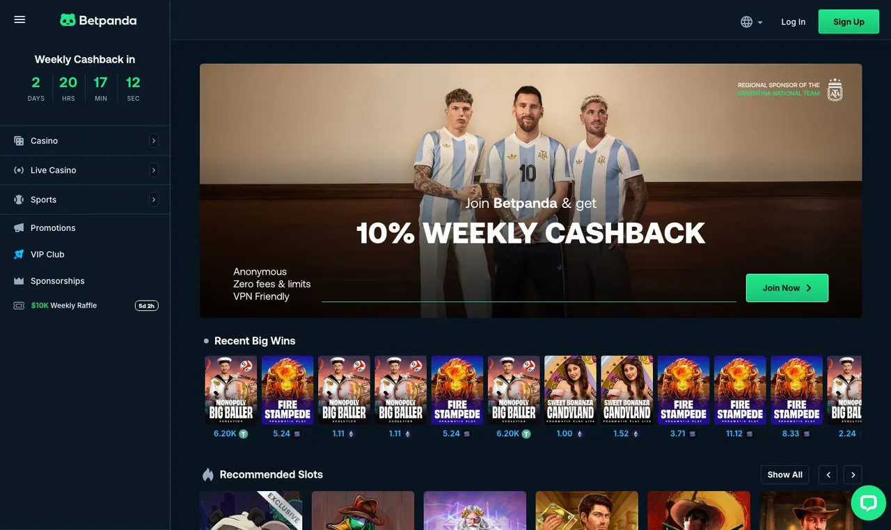 Betpanda home page on desktop