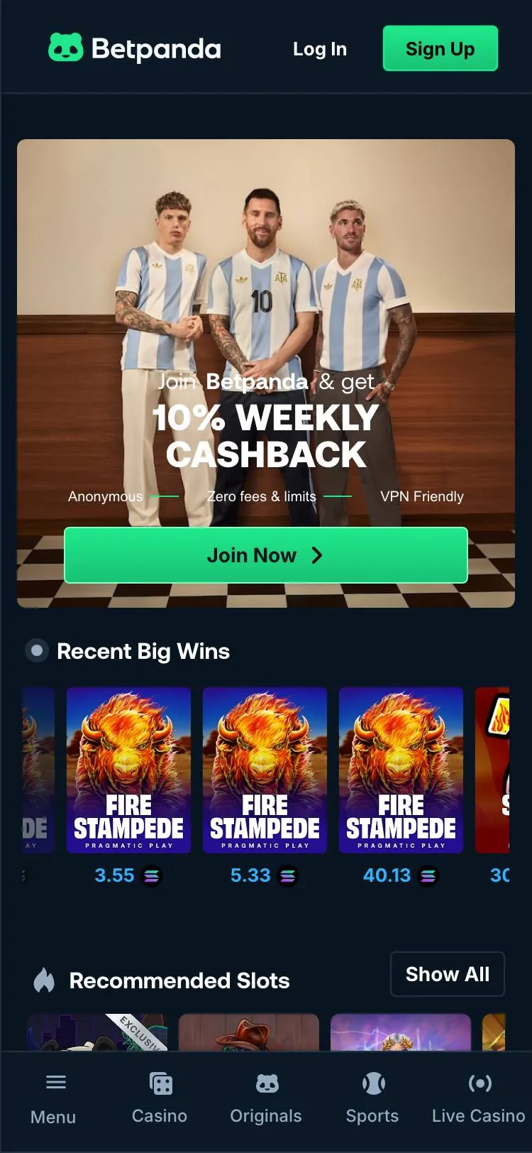 Betpanda home page on mobile