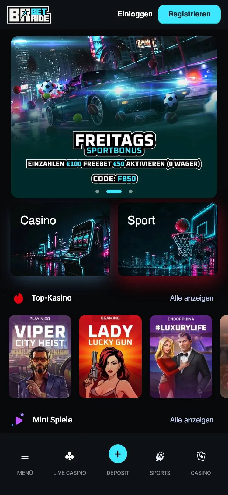 Betride home page on mobile