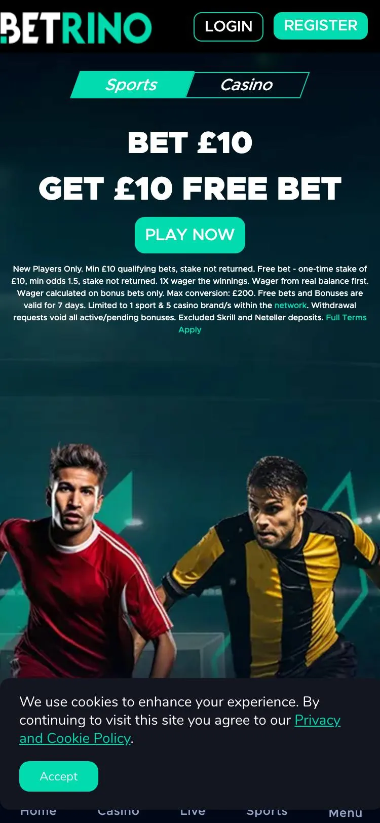 Betrino home page on mobile