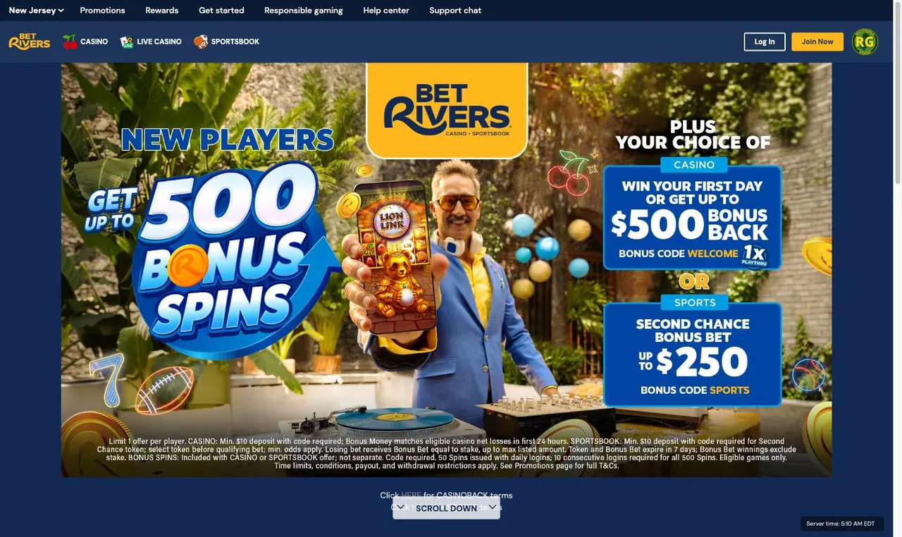 BetRivers Casino home page on desktop