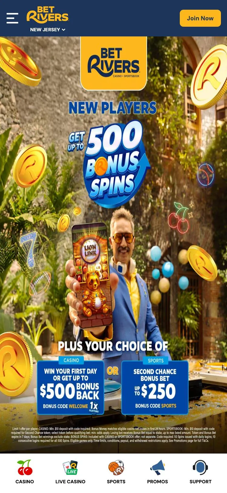 BetRivers Casino home page on mobile