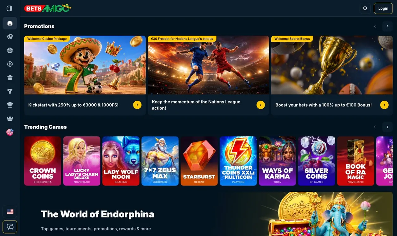 BetsAmigo home page on desktop