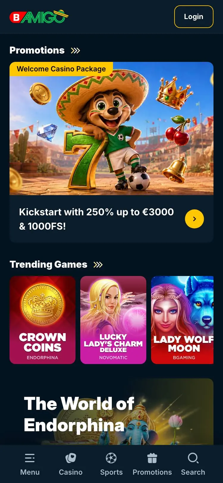 BetsAmigo home page on mobile