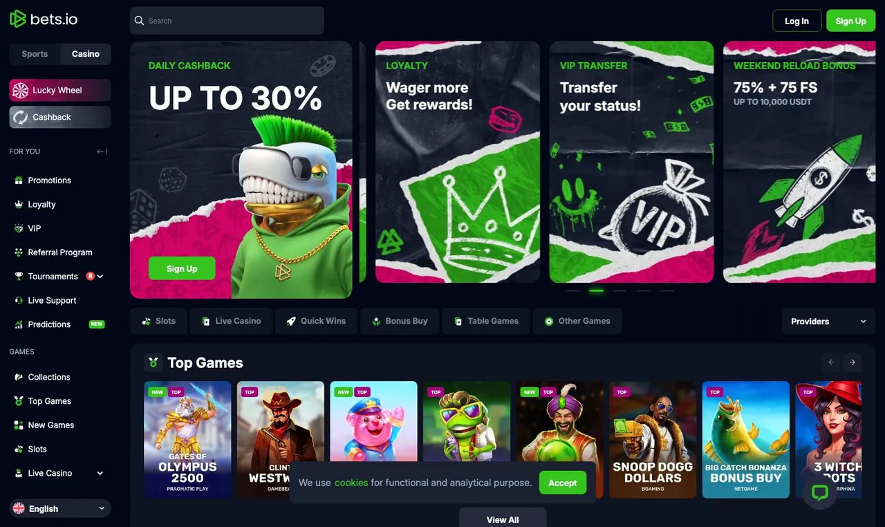 Bets.io home page on desktop
