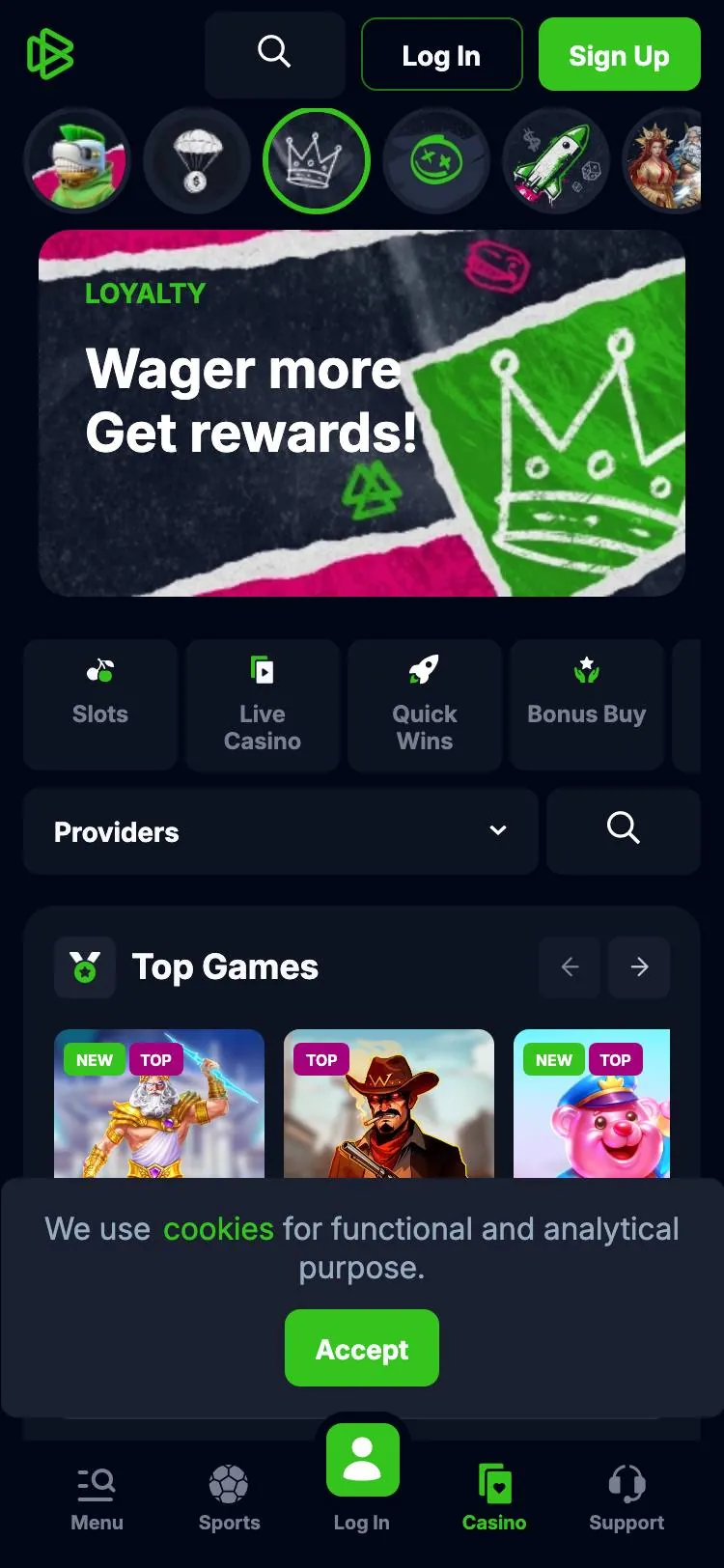 Bets.io home page on mobile