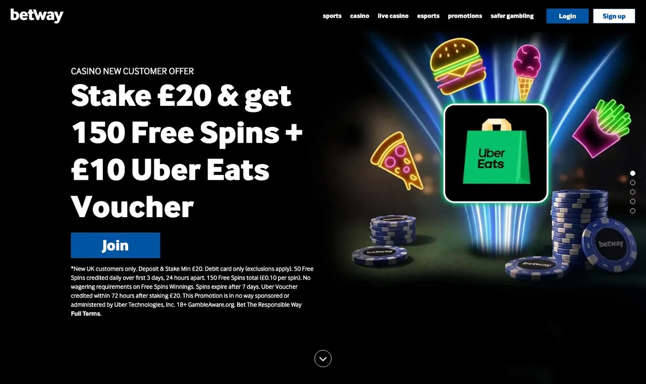 Betway home page on desktop