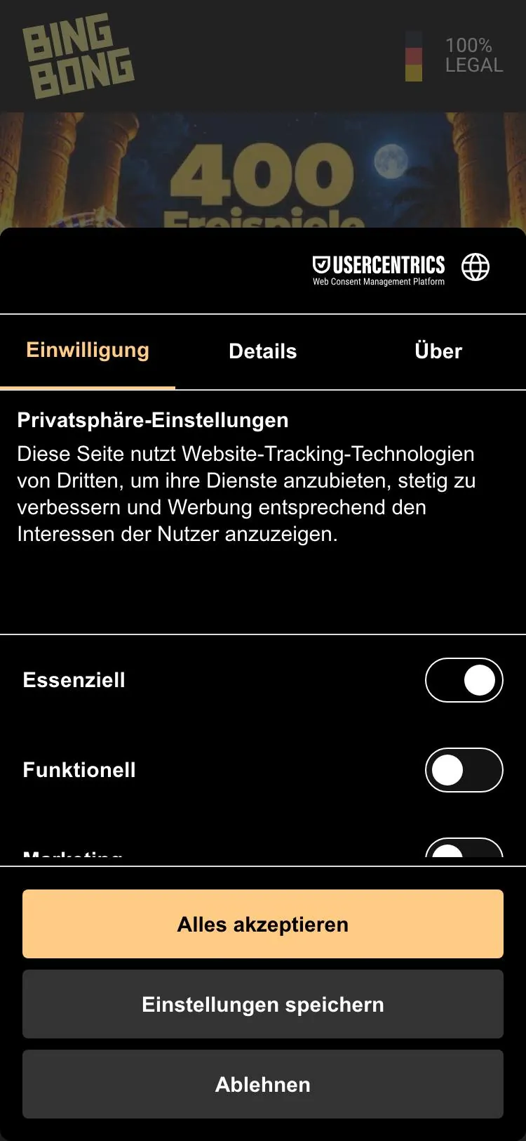 BingBong home page on mobile