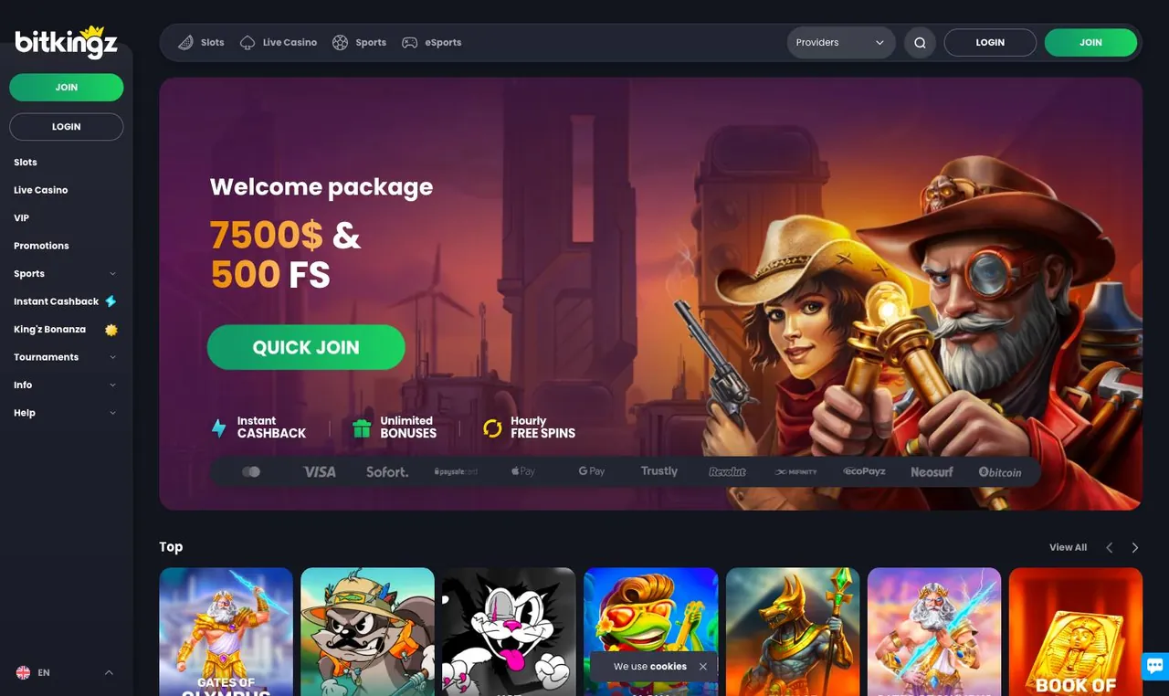 Bitkingz home page on desktop