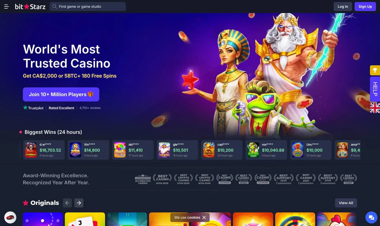 BitStarz home page on desktop
