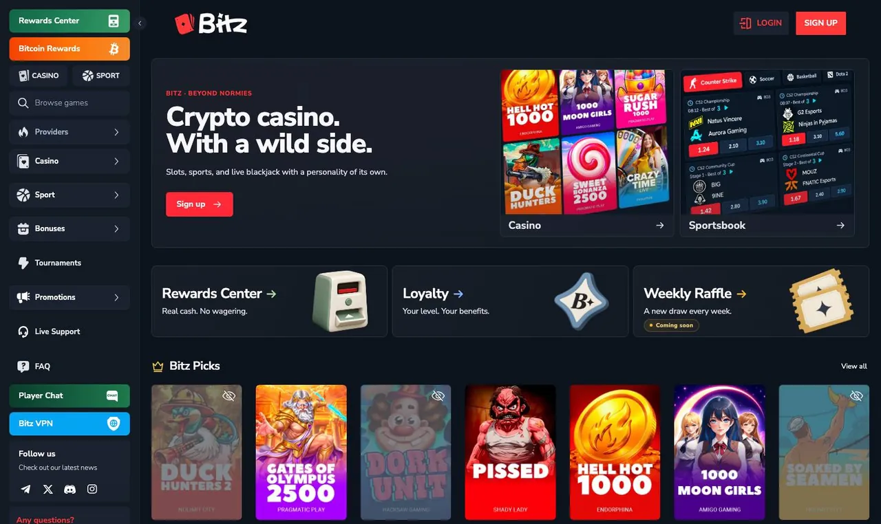 Bitz home page on desktop