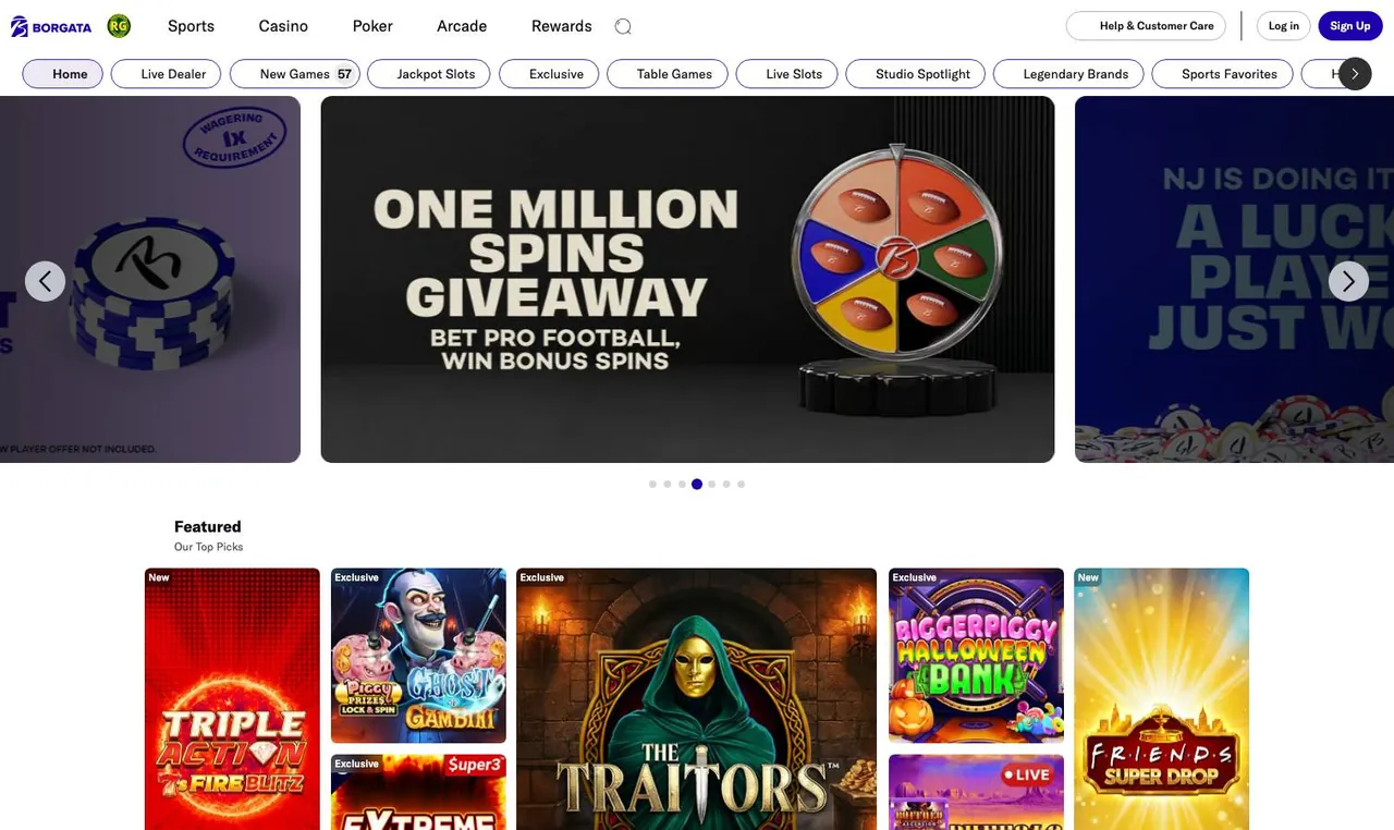 Borgata Online home page on desktop