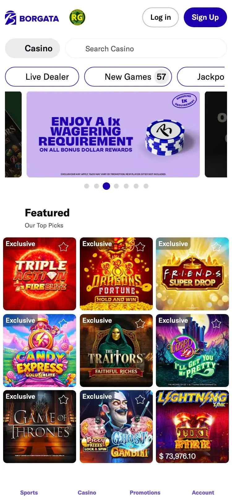 Borgata Online home page on mobile