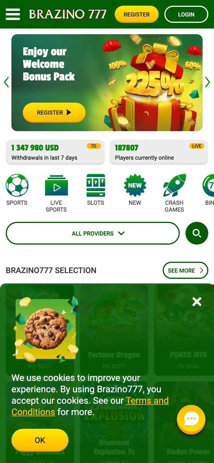 Brazino777 home page on mobile