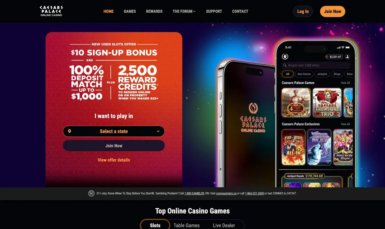 Caesars Palace Online Casino home page on desktop