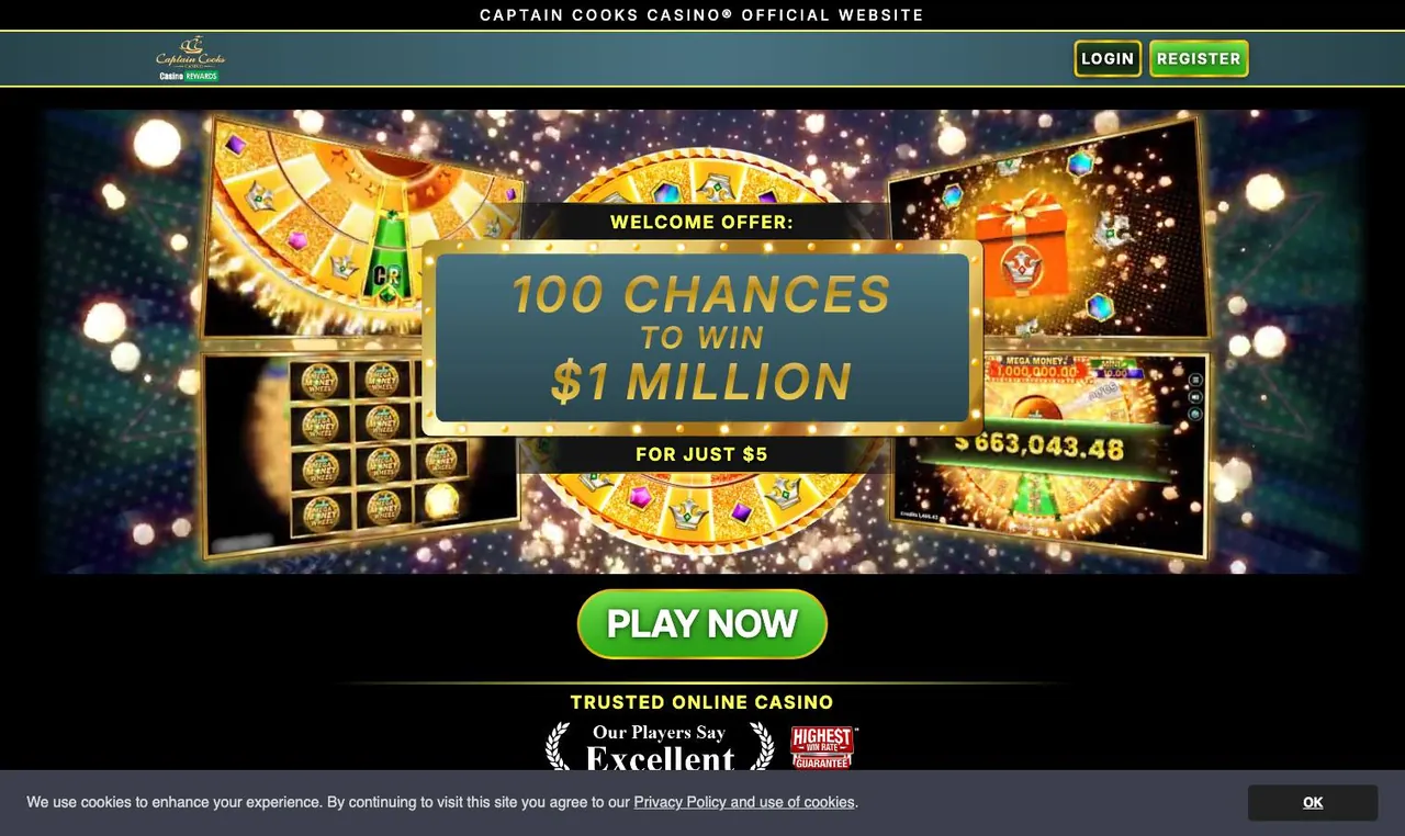 Captain Cooks Casino home page on desktop