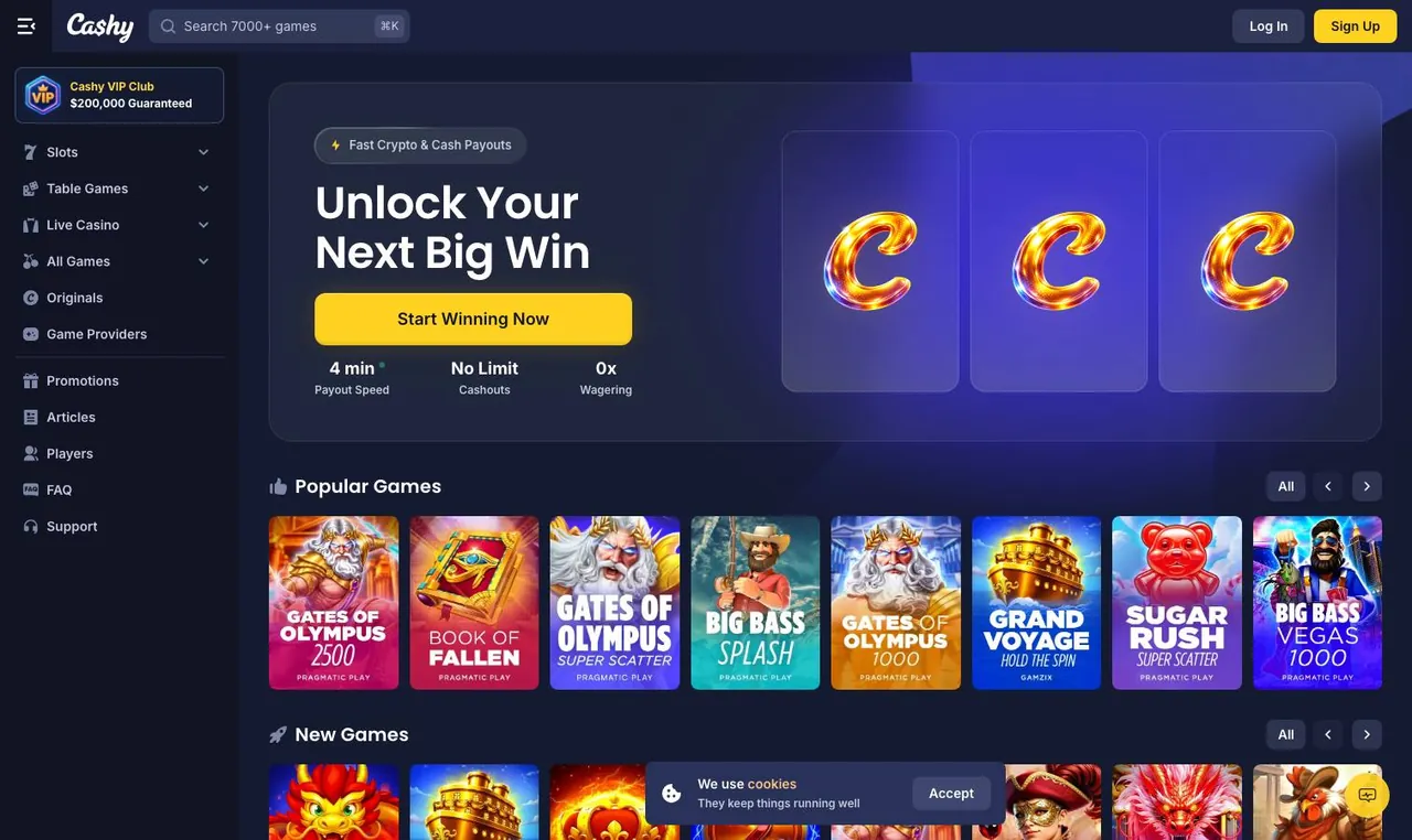 Cashy home page on desktop