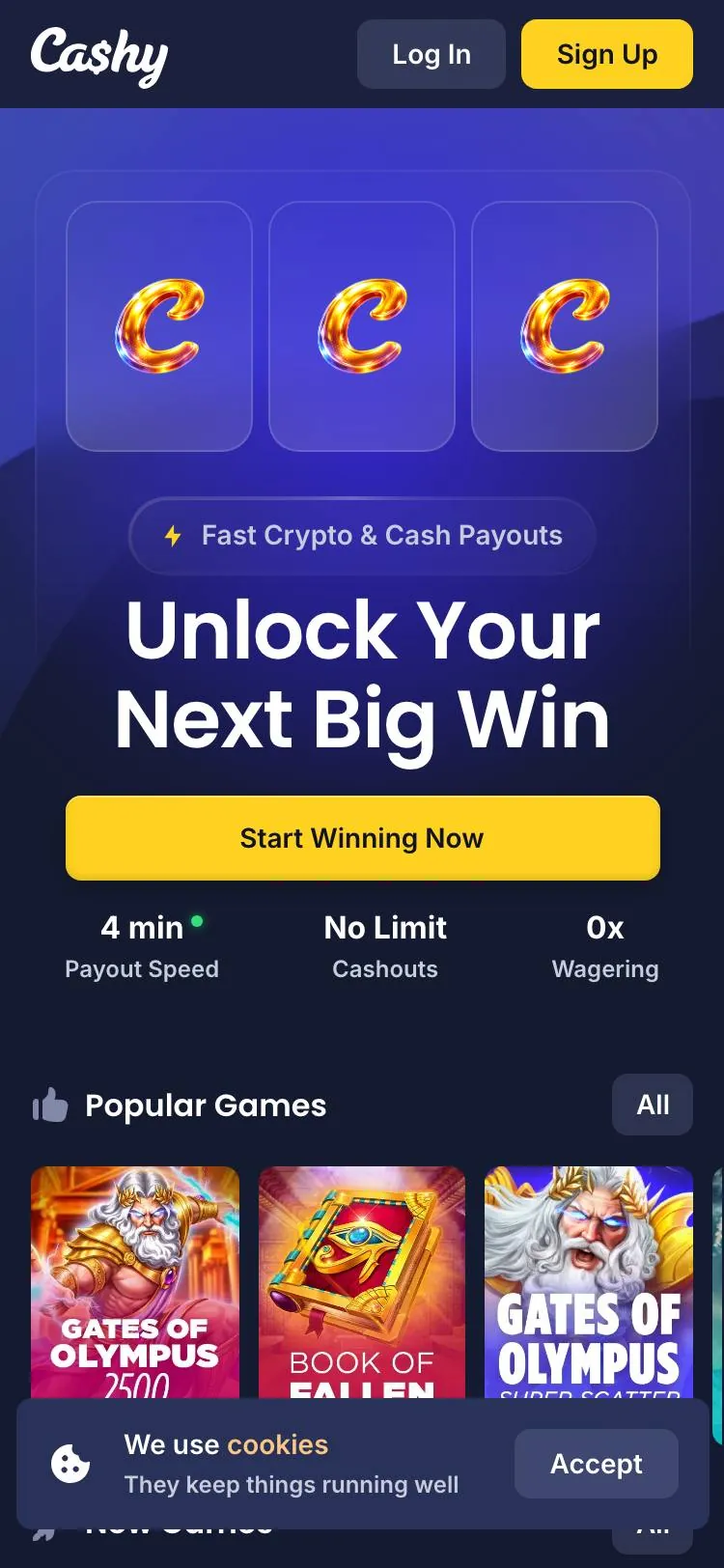 Cashy home page on mobile