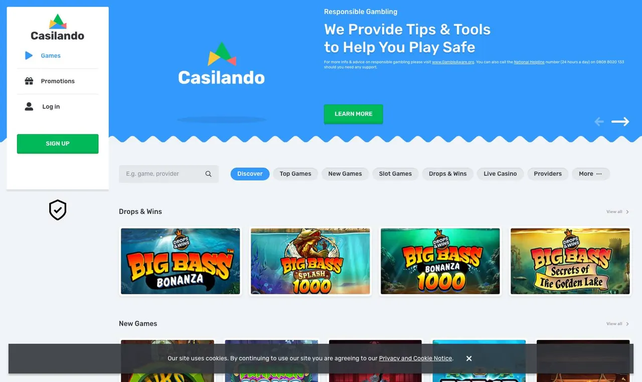 Casilando home page on desktop