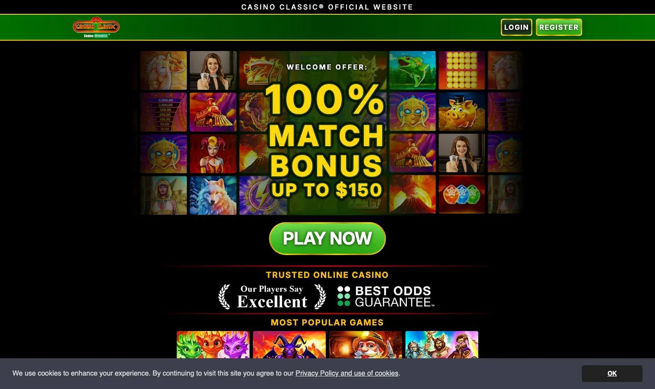 Casino Classic home page on desktop