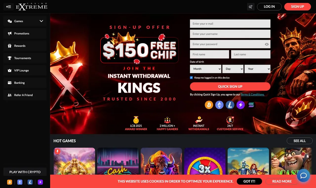 Casino Extreme home page on desktop